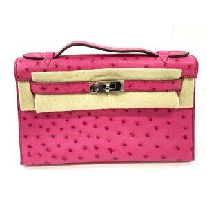 Hermès Kelly Pochette 22cm – Pink Ostrich Leather with Palladium Hardware